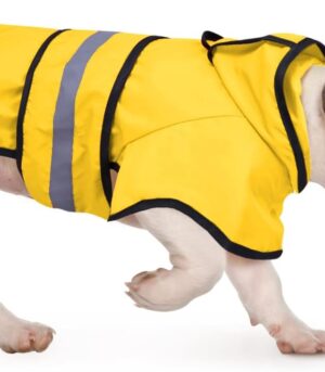 Dog Raincoat Jacket Reflective Adjustable Hooded Pet Poncho Rain Coat with Leash Hole for Small to X-Large Dogs Yellow - M