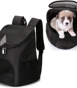 Dog Carrier Backpack Breathable for Small Pets/Cats/Puppies, Pet Carrier Bag with Mesh Ventilation, Safety Features and Cushion Back Support, for Traveling, Hiking, Camping, Walking & Outdoor, Black