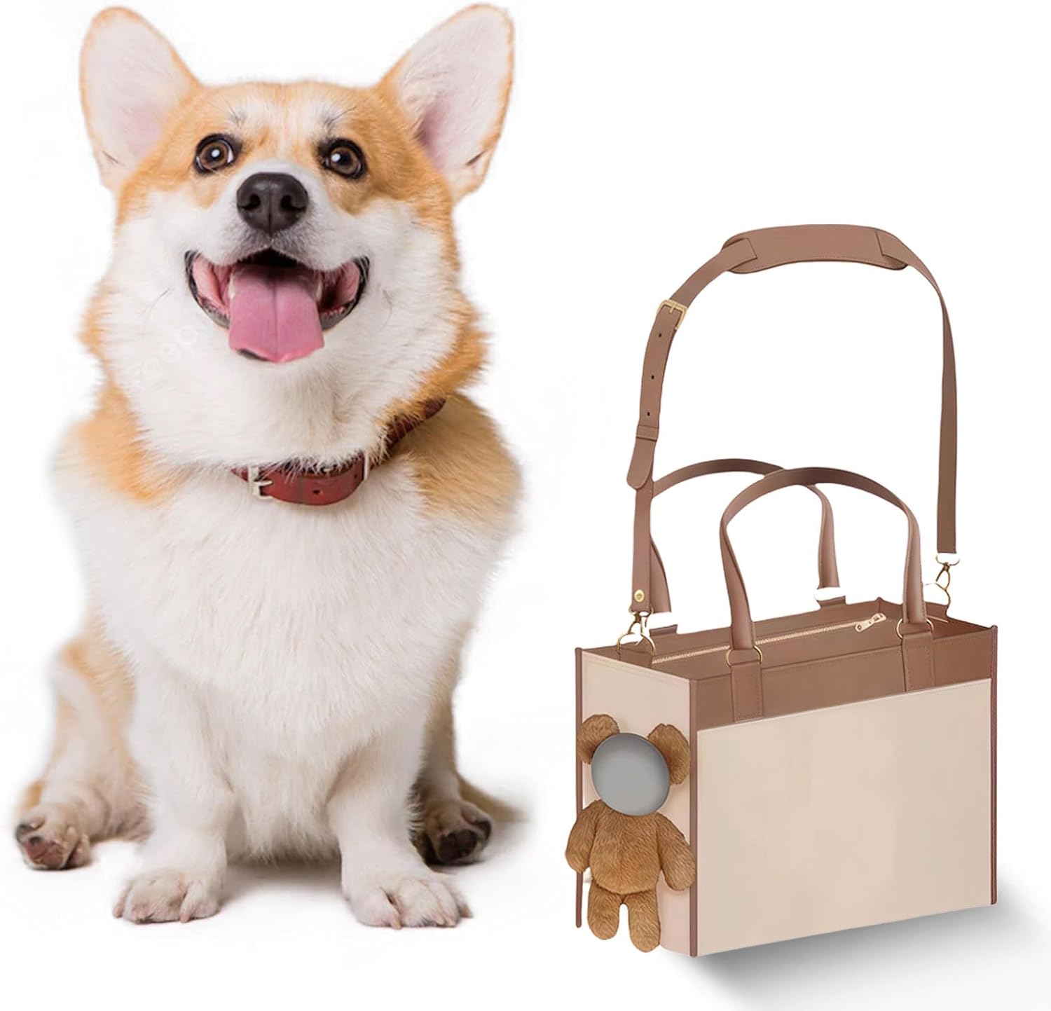 Fashionable Small Dog Carrier, Carrier Pu Leather Dog Purse, Convenient Pet Tote for Small and Medium Sized Dogs and Cats, Puppy Bag Stylish Pet Handbag for Going Out and Travel (M) - Image 2
