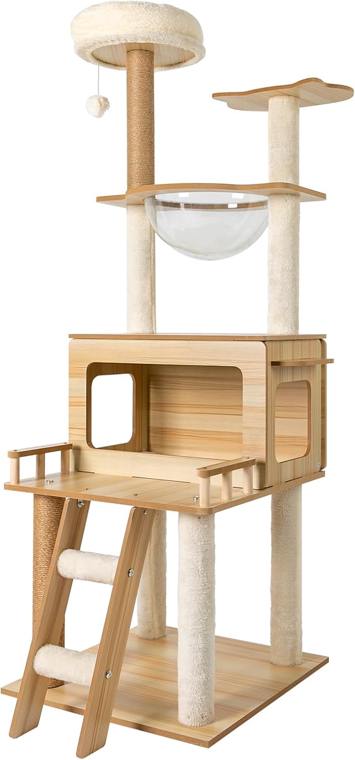 Cat Scratching Post,Cat Activity Tower Designed with A 5-Level Rotating Stair for Scratching, Climbing, Engaging in Playful Activities, and A Cozy Resting Spot,Log Color