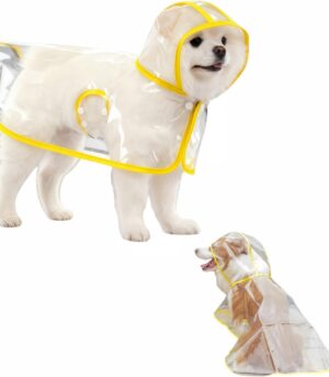 Clear Dog Raincoat, Transparent PVC Cape Style Pet Rain Jacket with Hidden Leash Hole, Adjustable Double Buckle for Small Dogs (Yellow, Medium)