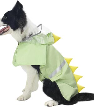 Dog Raincoat, Waterproof Reflective Adjustable Hooded Dog Rain Coat with Leash Hole, Lightweight Breathable Pet Poncho for Dogs (Green Dinosaur, Small(9-13lb))