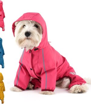 Dog Raincoat, Waterproof Dog Rain Jacket with Hood, Rain Coat with Leash Hole, Reflective Strap for Small Medium Dogs, Outdoor Adventures/Walking Lightweight Puppy（Pink,S）