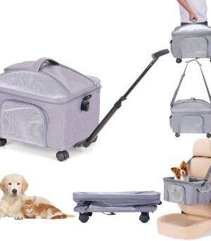 Cat Dog Carrier with Wheels, Airline Approved Pet Carrier for Small Dogs and Cats with Handle and Shoulder, Collapsible Carrier Soft Travel Bag Ideal for Outdoor Flight Camping