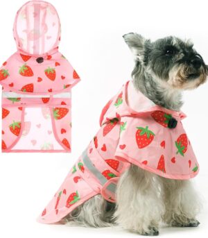 Dog Raincoat Hooded Slicker Poncho with Leash Hole, Dog Raincoat for Small Medium Dogs, Waterproof Pet Rain Jacket with Reflective Strip, Adjustable Breathable Puppy Rainwear