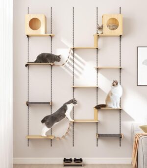 Wall-Mounted Cat Climber Furniture – 25-Piece Set with Cat Shelves, House, Platform, Bridge, Hammock & Scratching Board – DIY Indoor Playground Furniture for Cats
