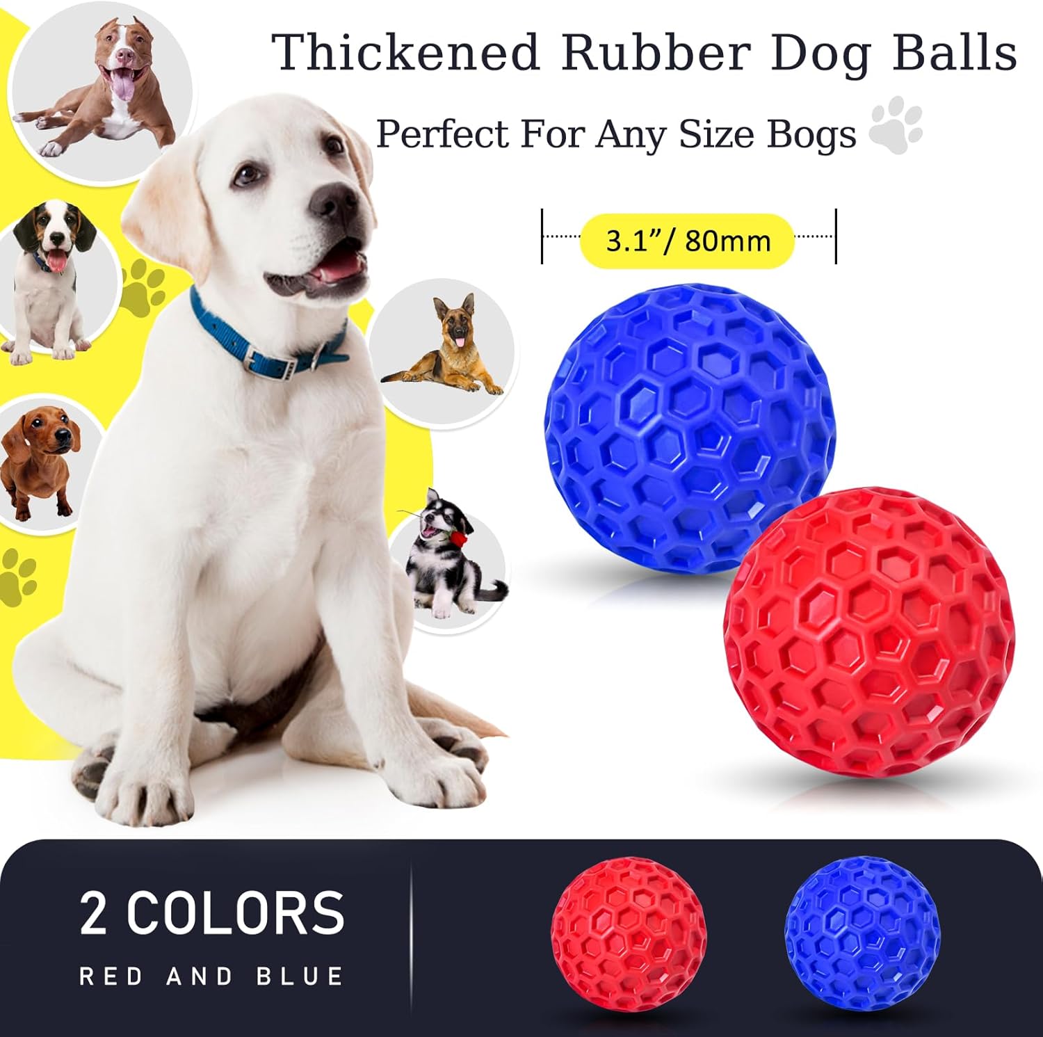 2 Pack Indestructible Squeaky Dog Balls for Aggressive Chewers, Interactive Dog Toys for Teething, Relieving Anxiety. Chew Toy for Large, Medium Breeds, Outdoor Rubber Balls. - Image 2