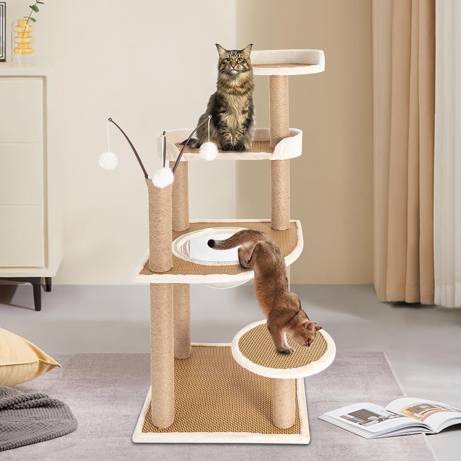 Cat Tree, 48-Inch Cat Tower for Indoor Cats, 4-Tiers Cat Climbing Frame w/Hemp Rope Scratching Post, Clear Space Capsule, Cat Tower Pet Play House Furniture up to 33.07 LBS Capacity for Cats - Image 2