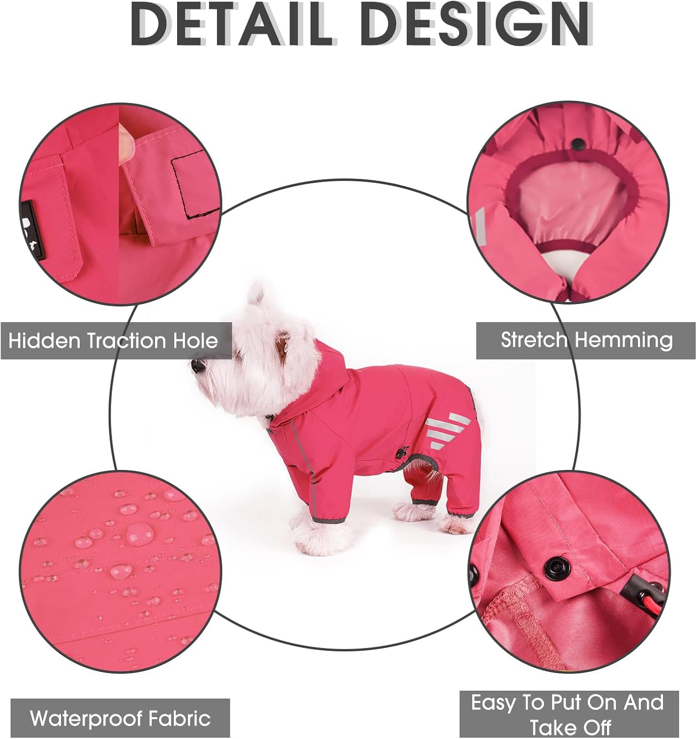 Dog Raincoat, Waterproof Dog Rain Jacket with Hood, Rain Coat with Leash Hole, Reflective Strap for Small Medium Dogs, Outdoor Adventures/Walking Lightweight Puppy(Pink,S) - Image 2
