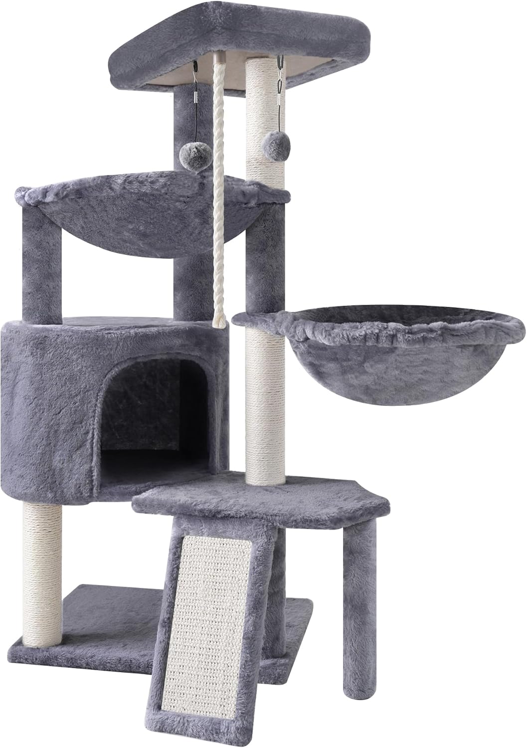 Three Layer Cat Tree with Cat Condo and Two Hammocks,Grey - Image 2