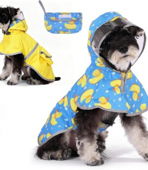 Dog Raincoat, Reversible Pet Rain Jacket Clear Hooded Double Layer with Easy Storage Pocket, Adjustable Waterproof&Windproof Reflective Puppy Poncho with Leash Hole for Large Medium Dogs, XL