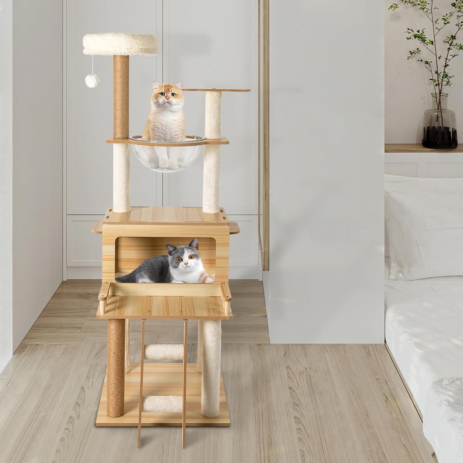 Cat Scratching Post,Cat Activity Tower Designed with A 5-Level Rotating Stair for Scratching, Climbing, Engaging in Playful Activities, and A Cozy Resting Spot,Log Color - Image 2