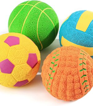 Squeaky Dog Balls, [4 Pack] Interactive Latex Rubber Squeak Dog Toys, 2.4'' Soft Bouncy Fetch Play Ball Toy for Small Dogs Puppies