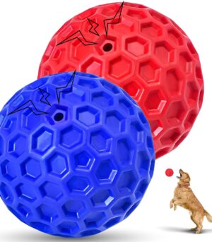 2 Pack Indestructible Squeaky Dog Balls for Aggressive Chewers, Interactive Dog Toys for Teething, Relieving Anxiety. Chew Toy for Large, Medium Breeds, Outdoor Rubber Balls.