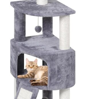 45in Cat Tree Tower with Big Condo for Indoor Cats,Cat Tower Activity Center Cat Furniture with Scratching Post and Hanging Bed,Grey