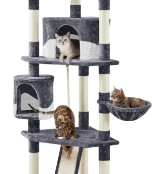 79in Multi-Level Cat Trees Indoor Cat Tower with Sisal-Covered Scratching Posts, Plush Perches and Condo for Kittens, Cats and Pets - Dark Gray and White