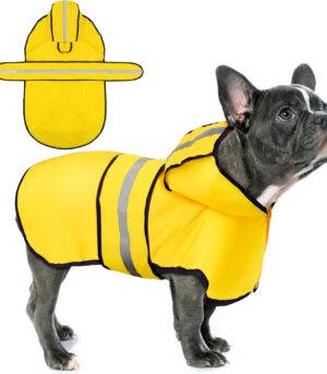 Dog Raincoat: Hooded Slicker Poncho, Durable Waterproof Jacket with Reflective Stripes for Safety, Convenient Leash Hole, and Adjustable Fit, Perfect for Small, Medium, and Large Dogs Yellow L