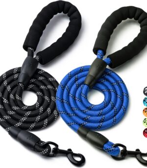 2 Pack Dog Leash, 4/5//6 FT Heavy Duty Nylon Rope Pet Leashes with Comfortable Padded Handle, Reflective Dog Leashes for Small Medium and Large Dogs (5FT-1/2,Black/Dark Blue)
