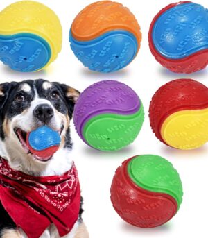 6Pcs Squeaky Dog Balls, Dog Toys Balls for Training, Tough Ball Toys for Dogs, Fit with Dog Ball Launcher, High Bouncy Dog Ball for Interactive Playing, Puppy Pet Chew Balls Teething Balls 2.5in