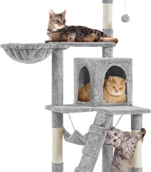 Cat Tree Tower Kitten Condo Scratching Post with Hammock Basket 54in