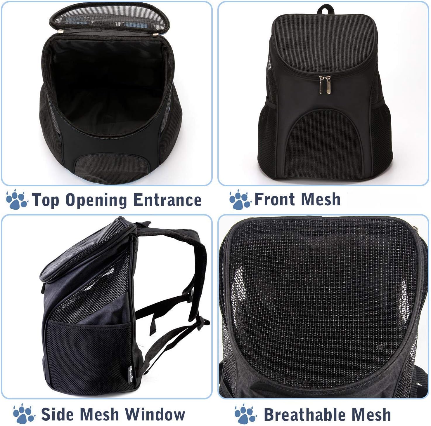 Dog Carrier Backpack Breathable for Small Pets/Cats/Puppies, Pet Carrier Bag with Mesh Ventilation, Safety Features and Cushion Back Support, for Traveling, Hiking, Camping, Walking & Outdoor, Black - Image 2